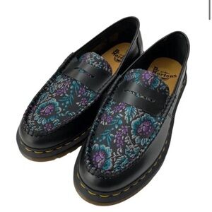Dr. Martens Black and Blue Floral Loafers